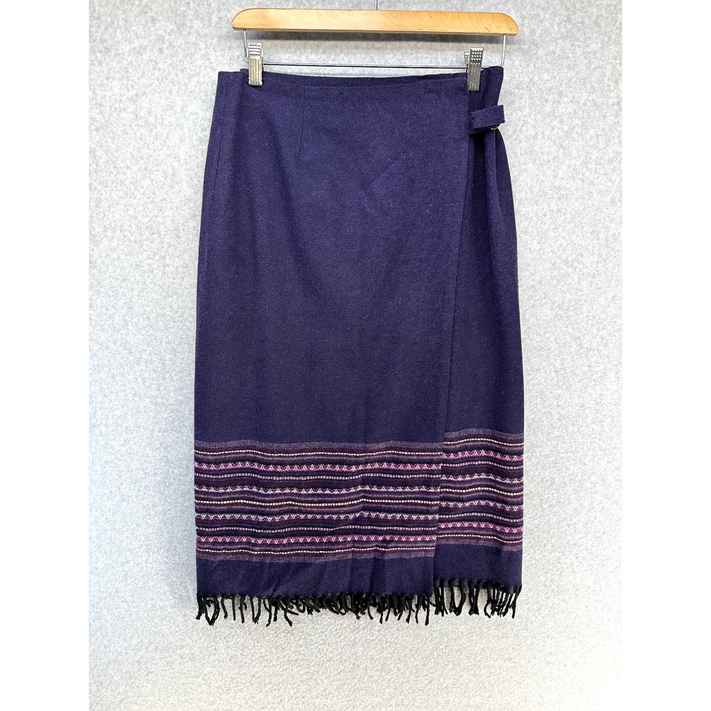 Worthington Petite Wrap Skirt Size 8P Purple Pink Stripe Midi with Fringe